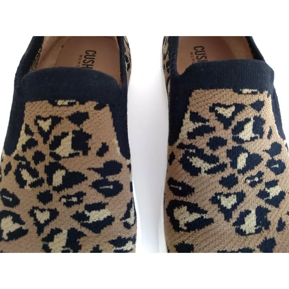 Cushionaire Leopard Print Slip On‎ Knit Sneakers Rory Women's 8M Heel Tab